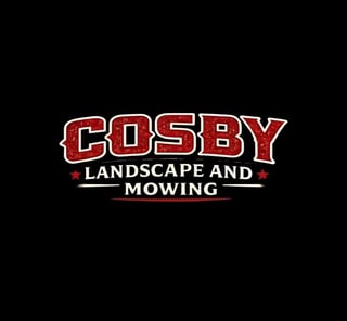 Cosby Landscape and Mowing company logo with red text and stars on black background