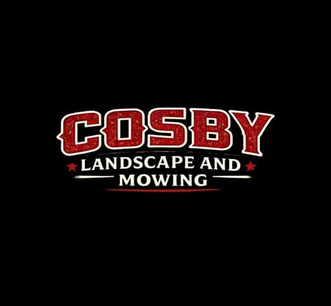 Cosby Landscape and Mowing company logo with red text and stars on black background